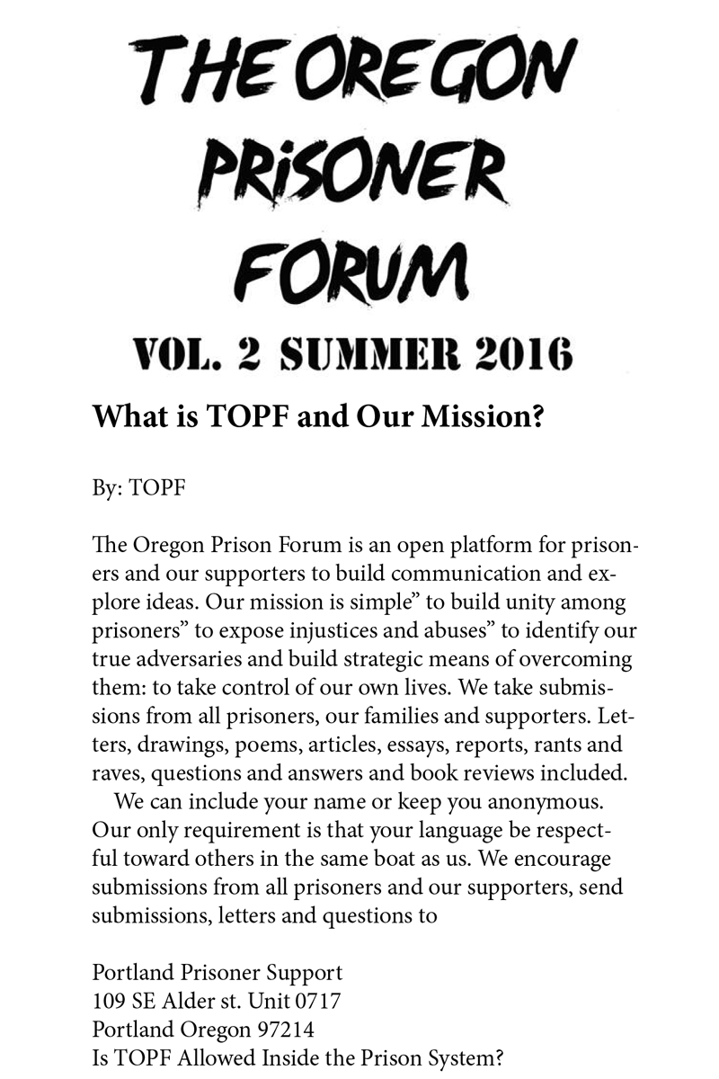 the oregon prisoner forum