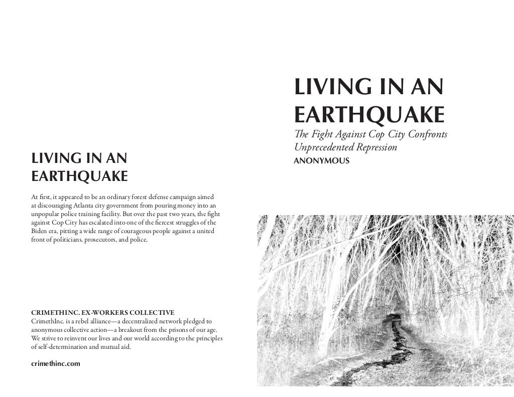 Cover of Living in an Earthquake: The Fight Against Cop City Confronts Unprecedented Repression