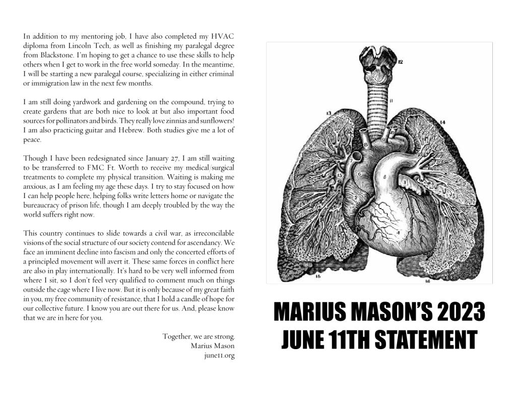 Cover of Marius Mason 2023 June 11 Statement