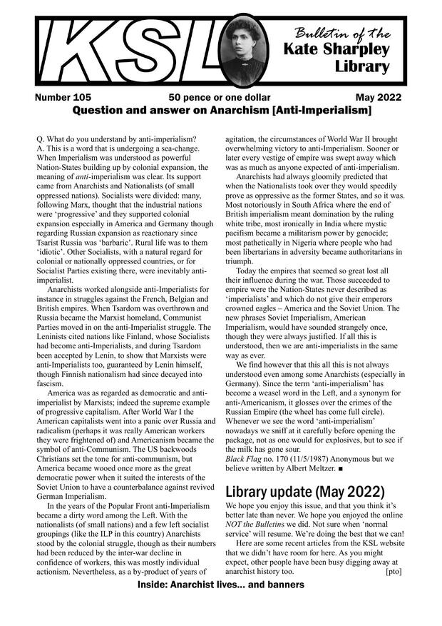 Cover: Bulletin of the Kate Sharpley Library – May 2002