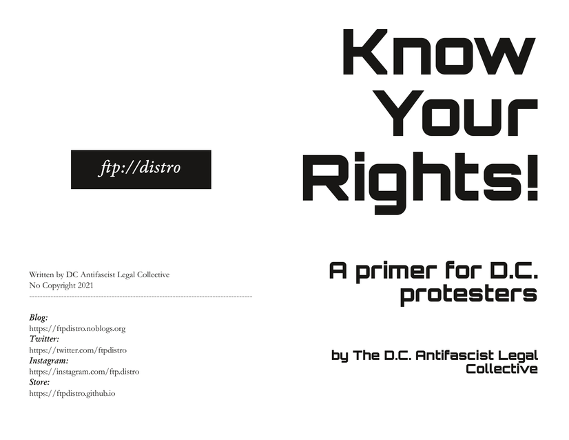 Know Your Rights: A Primer for D.C. Protestors Zine