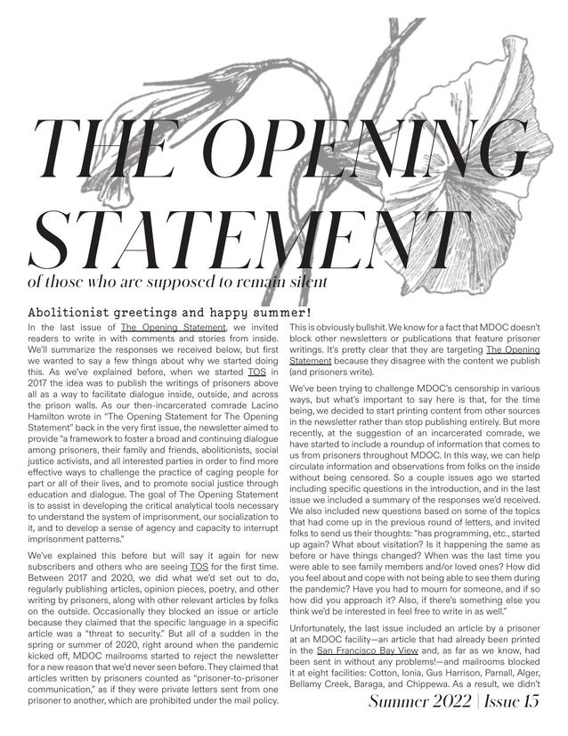 Cover: The Opening Statement #15 - Summer 2022